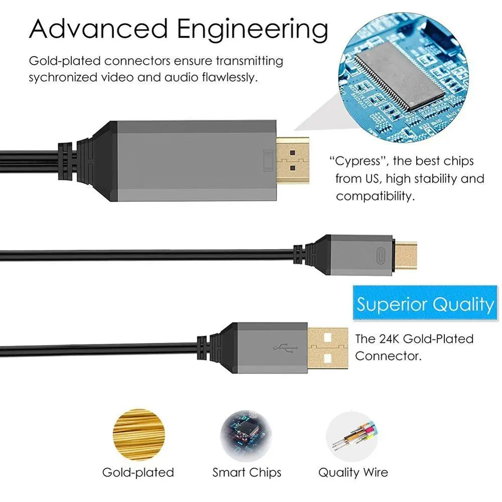 USB C к HDMI кабель папа Тип адаптер 4K 2 м высокой четкости видео для Macbook Type