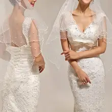 Роскошная изящная элегантная женская жемчужная Фата для невесты, свадебное платье, фатиновая вуаль с ленточным краем, свадебные аксессуары