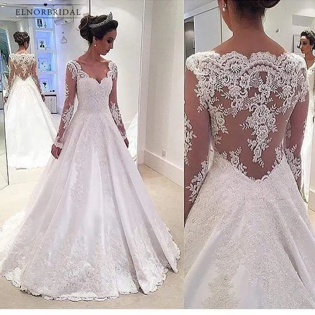 

Elegant Long Sleeve Lace Wedding Dresses 2019 Gelinlik A Line Bridal Gowns Custom Made Shop Online China Vestido De Noiva