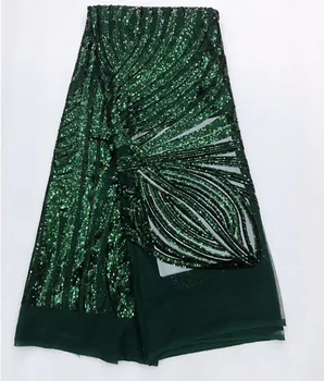 

Embroidered French Mesh Lace Fabric 2019 Latest Nigerian Lace Fabric High Quality sequins African Lace Fabric 5 Yards BXE-04