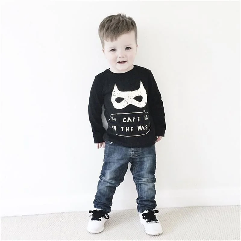 

2022 Fashion New Kids Baby Boy Children Bat Cotton T shirt Tops Clothing Set Black Colors Clothes 1-5 Years Baby Clothing Hot