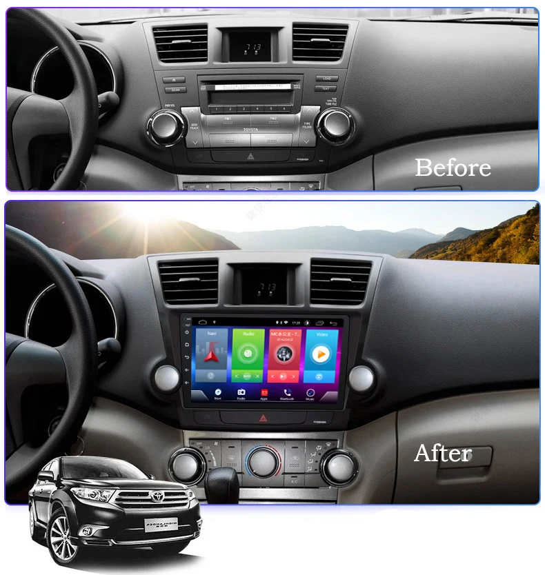 Flash Deal Car Android 8.1 Multimedia Player for TOYOTA Highlander 2009 GPS Navigation Device USB bluetooth steering wheel control support 2