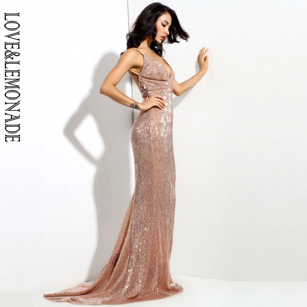 Love& Lemonade эластичное длинное платье с v-образным вырезом и блестками LM0233