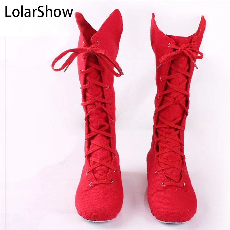 

Red teaching jazz dancing shoes children Leather split sole long boots jazz dance shoes canvas women teacher dance sneakers