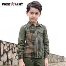FreeArmy/брендовая Осенняя рубашка для мальчиков в клетку, с длинными рукавами, из чистого хлопка, в полоску, футболки для мальчиков, детская одежда с принтом, ShirtsTN-371