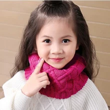

New Seamless Women Baby Girl Knitted Warm Scarf Solid Color Neckerchief Ring Shape Cotton Winter Designer Children Plaid Scarves