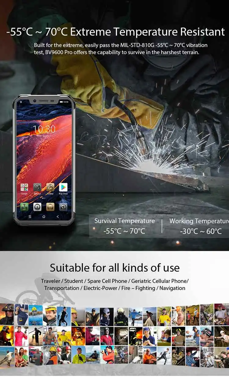 BLACKVIEW BV9600 PRO 6GB RAM 128GB ROM Helio P60 MTK6771 2.0GHz Octa Core 6.21 Inch AMOLED FHD+ Screen Dual Camera IP68 IP69K Waterproof Android 8.1 4G LTE Smartphone