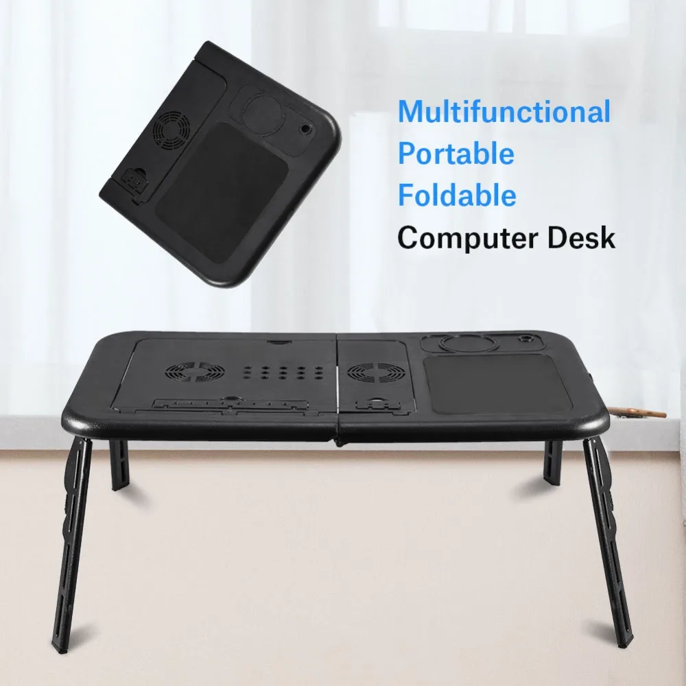 

Adjustable Laptop Desk Foldable Computer Table E-Table Bed with USB Cooling Fans Stand for Macbook Laptop Portable Computer