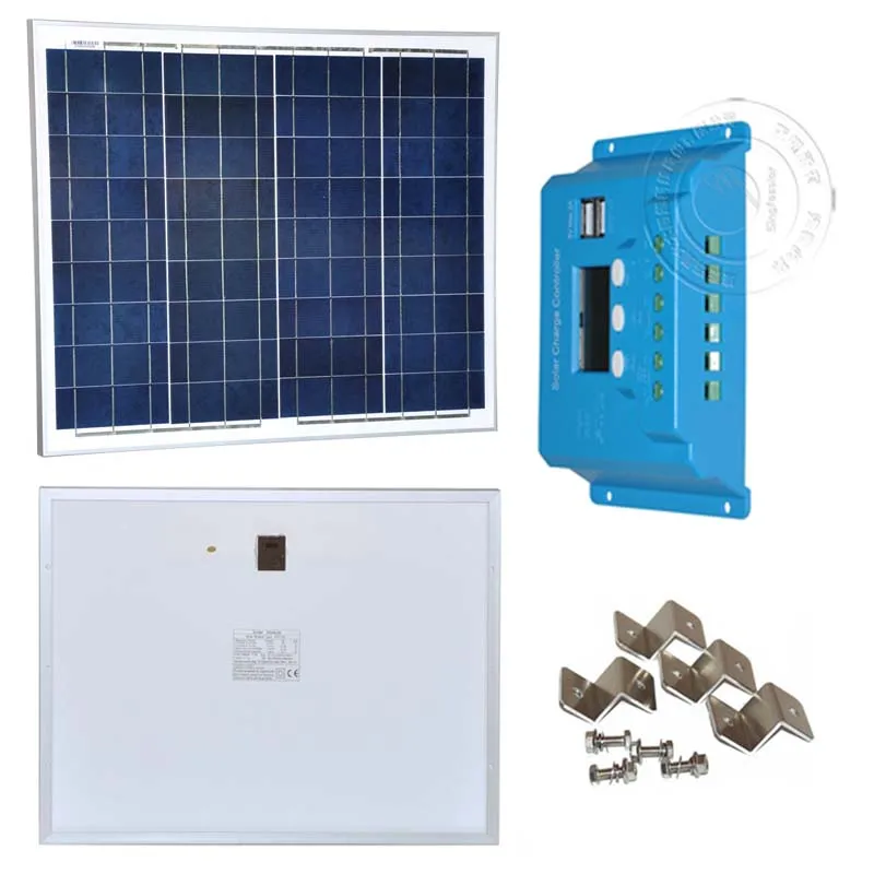 

50W Watt 12V Solar Panel Module PWM 10A Charge Controller 12V/24V LCD Battery Charger Kit Z Bracket Camping Caravan Off Grid