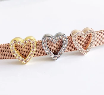 

50pcs 8MM Full Rhinestone Hollow Heart Slide Charms Fit 8mm Pet Dog Collar Name Belts Bracelets
