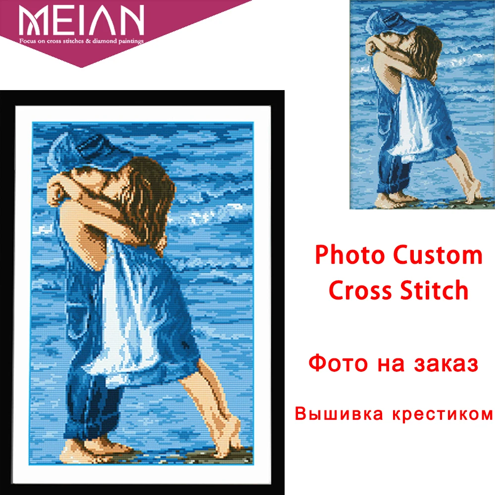 

Meian Photo Custom Cross Stitch Embroidery Kits 11CT Cotton Thread Painting DIY Needlework DMC Set Counted Printed on canvas