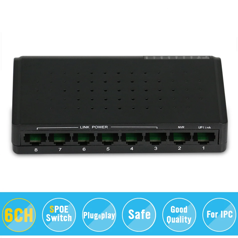 6 Ports S POE Switch 2 Ports DC Desktop Fast Ethernet Switch Network IP Cameras Powered
