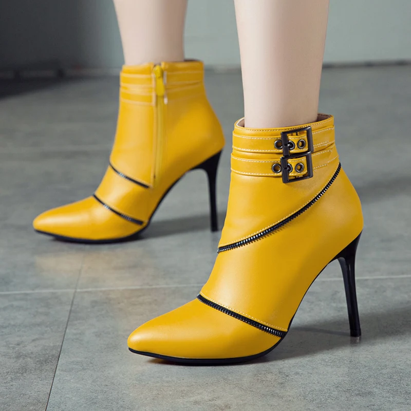 

AIWEIYi Ankle Boots for Women Pointed toe Martin Boots Thin High Heels Motorcycle Boots Autumn Winter Short Botas Mujer