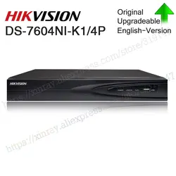 Hikvision оригинальный DS-7604NI-K1/4 P 4CH POE встроенный Plug & Play 4 к PoE NVR для IP система наблюдения ссtv обновляемый HDD выбор