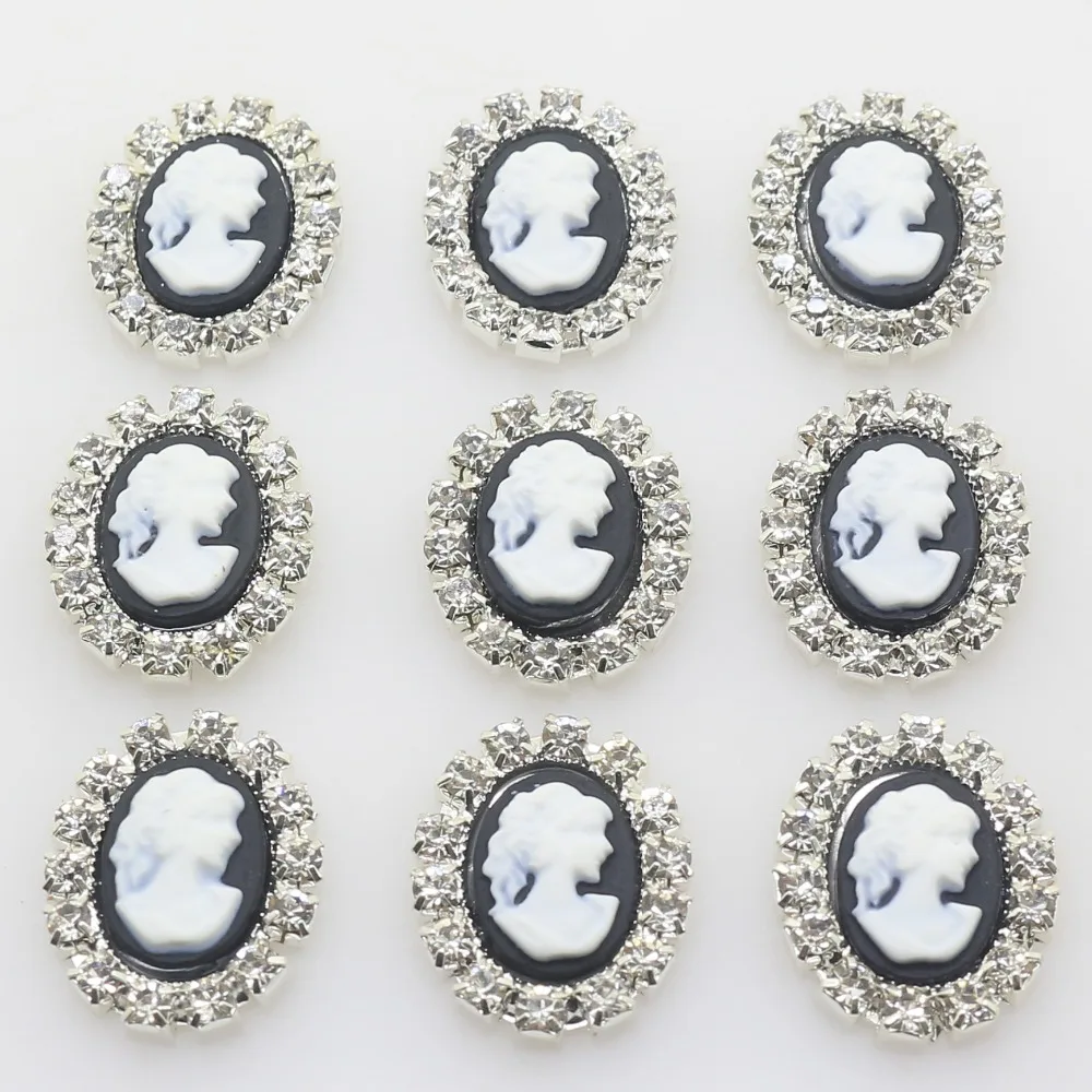 

10pcs/lot 16*20mm Oval-shaped Resin Beauty Head buttons Rhinestone button wedding decoration Sewing Crystal Diy Accessories
