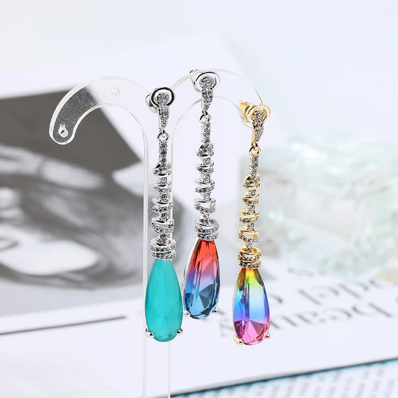 

Beautiful Tourmaline Long Earrings Luxury AAA+ Zirconia Wrap Pendant Drop Earrings XIUMEIYIZU Brand Women Elegant Jewelry