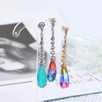 

Beautiful Tourmaline Long Earrings Luxury AAA+ Zirconia Wrap Pendant Drop Earrings XIUMEIYIZU Brand Women Elegant Jewelry
