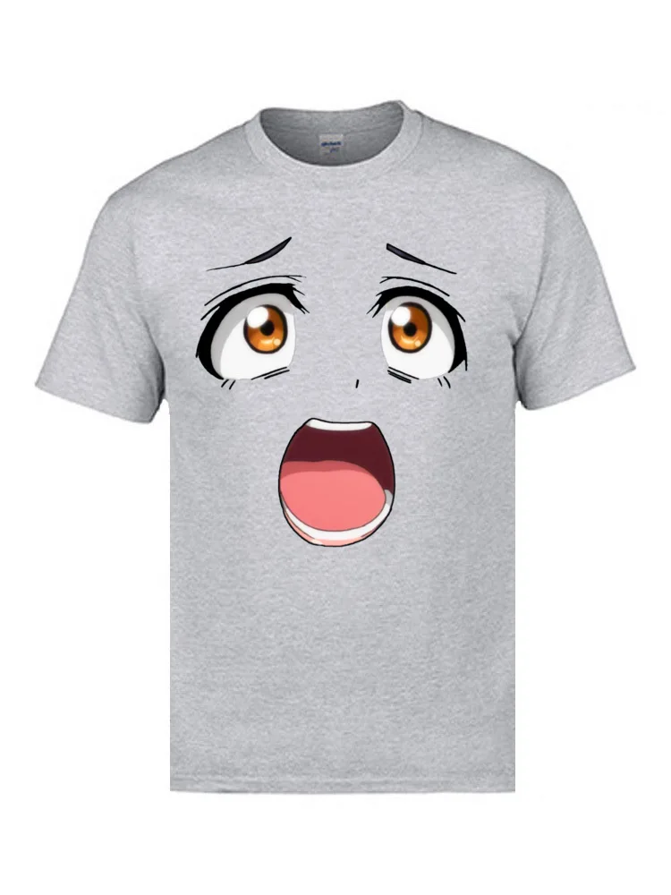 Funny Birthday Short Sleeve Tops Shirts Summer Fall Round Collar All Cotton Man T-Shirt Birthday Tee Shirts Designer Anime face brown eyes 13160 grey
