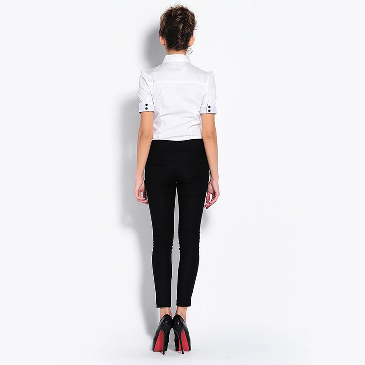 2020 Summer Short Sleeves Turn-down Collar Slim Body Conjoined Shirts Women Pocket Business Attire OL Office Lady Shirt Blouses - 33007547742