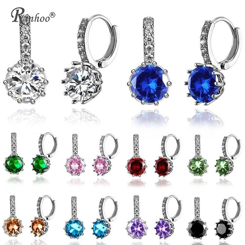 

RINHOO S925 Sterling Silver Earrings Fashion Jewelry For Women Circle Round Temperament Micro Embedded AAA Zircon Hoop Earrings