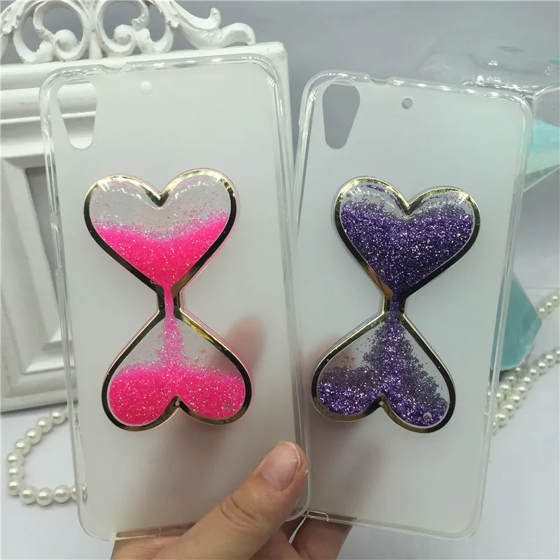 

New Love Heart Liquid Phone Case for HTC Desire 728 728G D728T D728W Quicksand Glitter Cute Soft Cases Back Cover Shining