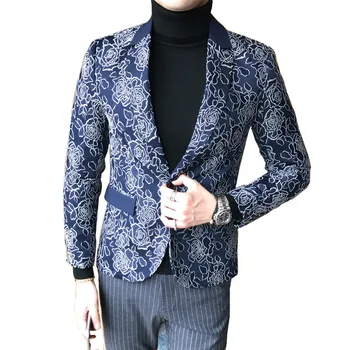 

Blazers Men's 2019 Business Casual High Quality Slim Fashion Gentleman Small Flower Print Large Size Slim Blazer M-5XL