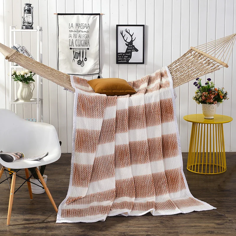 Buy Polyester Fleece Blanket Concise Summer Cooler Blanket Striped Printing