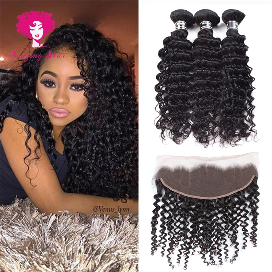 Unprocessed Frontal with Bundles Deep Wave Peruvian Virgin Hair Closure Grace Products Lace Weave Alimoda |