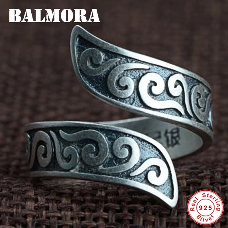 

BALMORA Hot 990 Pure Silver Cloud Auspicious Open Rings for Women Gift Party Matt Vintage Fashion Ring Jewelry Anillos SY22112