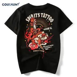 Harajuku всплеск татуировки печать футболка Лето Хлопок Мужчины символ власти печать футболка хип-хоп черный белый короткий рукав футболки