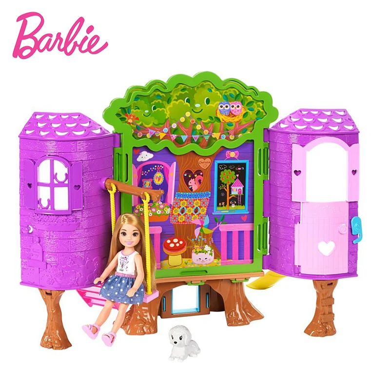 Оригинальная кукла Барби игрушки клуб Челси Келли дерево дом коробка DIY Boneca Набор
