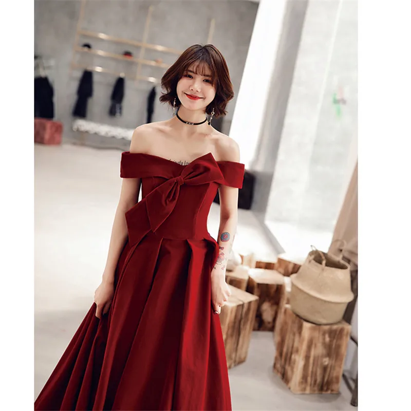 It's YiiYa Evening Dress Long Elegant A-Line Off Shoulder Bow Women Party Dress Boat Neck Robe de Soiree Plus Size 2019 E519