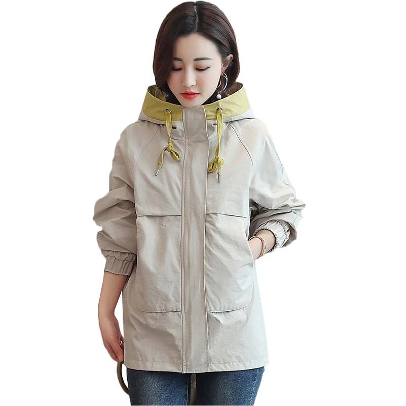 

2019 New Spring Autumn Women Trench Coats Print Letter Short Windbreaker Female Street Fashion Hooded Outwear Casual Tops AA615