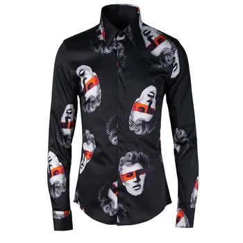

Handsome Head Digital Print Men Shirts Slim Body Cotton Black Shirt Basic Shirts Star Style Casual Breathable Clothing M-4XL