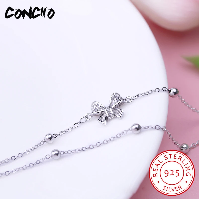 Кончо Jewelry 925 пробы серебро бантом циркон браслет для Для женщин Юбилей best подарок