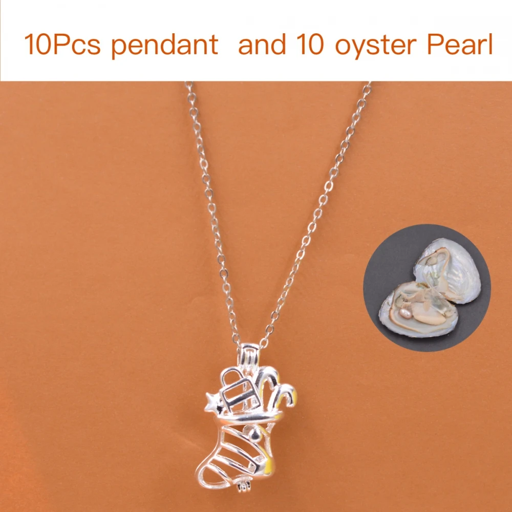 

Noble Female Jewelry Wholesale 10pcs Santa Claus boots cage necklace with vacuum oyster Pearl Fashion Women Jewelry Gift