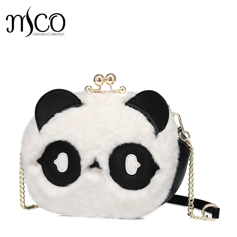 

Just Star Fashion Soft Faux Fur Panda Bag Small Women For Winter Messenger Shoulder Clutch bag Ladies Cross-body Mini Bag Girls