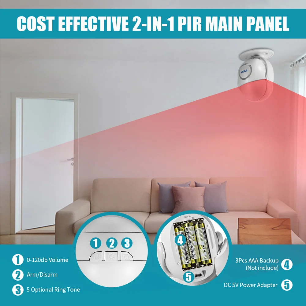 KERUI 125dB WP6 PIR Motion Alarm Door Bell Home Security APP Control Burglar Sensor Detector Welcome Doorbell SOS Alarm Systems