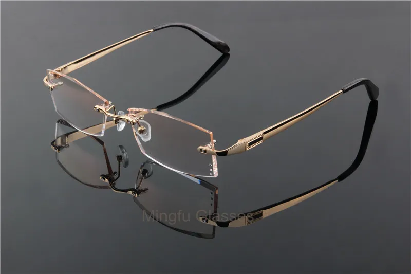 Титановые очки мужские без оправы по рецепту для чтения близорукость фотохромные модные очки Большие широкие очки 2029 цветные линзы