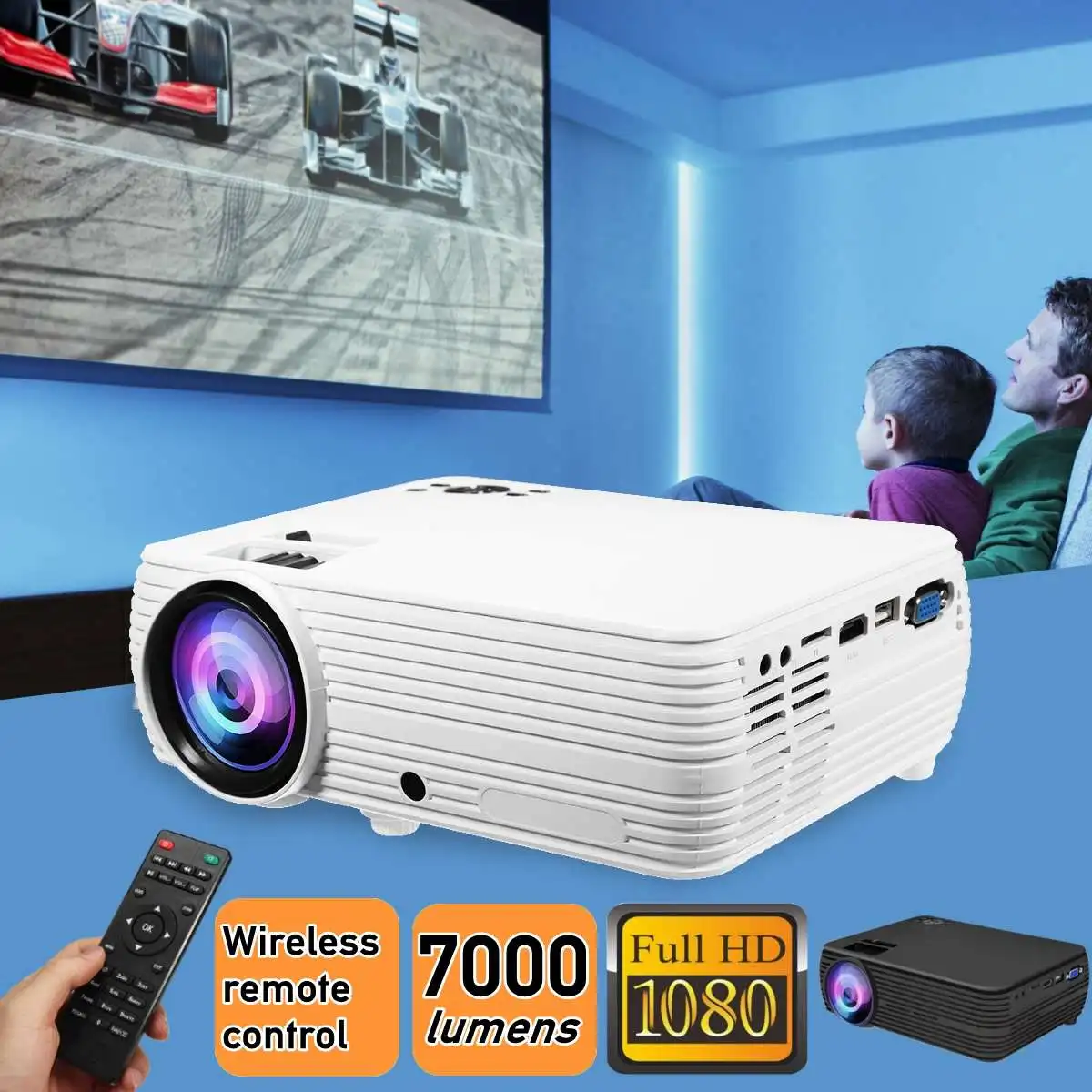 

X5 LCD Projector android4.4/6.0 Home Cinema Theater Movie LED Proyector HD Projectors AV Support 1080P 7000 Lumen