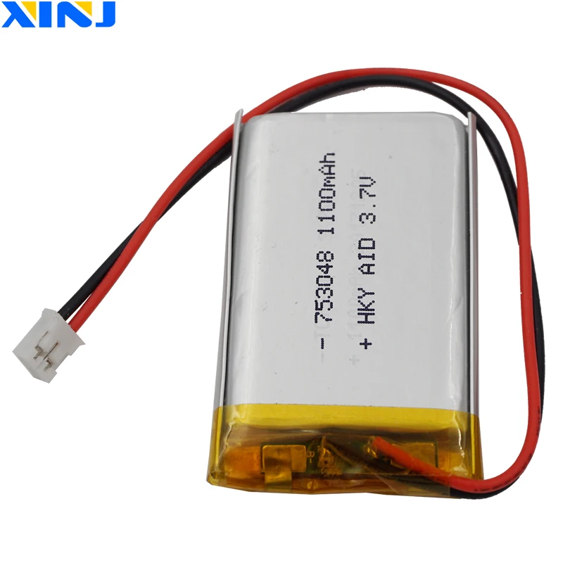 XINJ 3,7 V 1100 mAh литий-полимерная аккумуляторная батарея Li-Po 753048 2pin JST 2,0 мм для gps-игры электронная книга КПК автомобиля для фотоаппарата, планшета, ПК