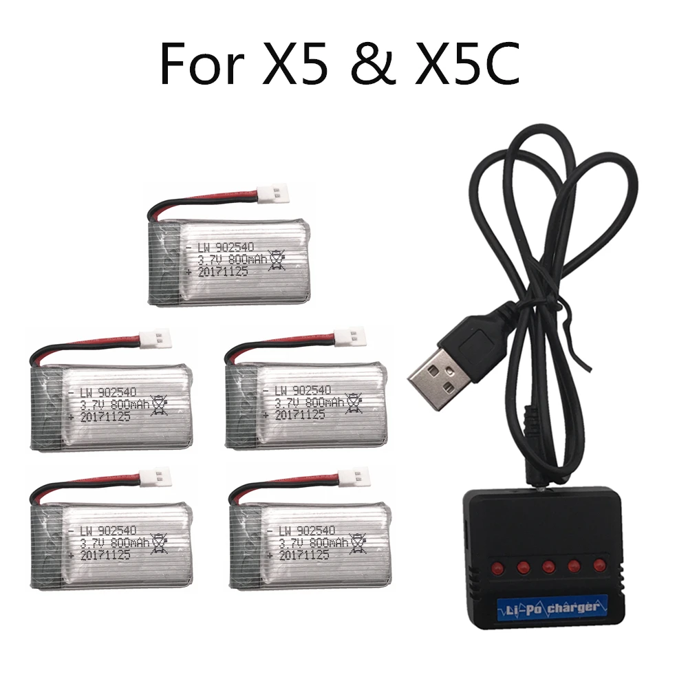 

Limskey 800mAh 3.7V LiPo Battery + USB Charger for SYMA X5C X5 X5SW X5HW X5HC RC Drone Quadcopter Spare Battery Parts