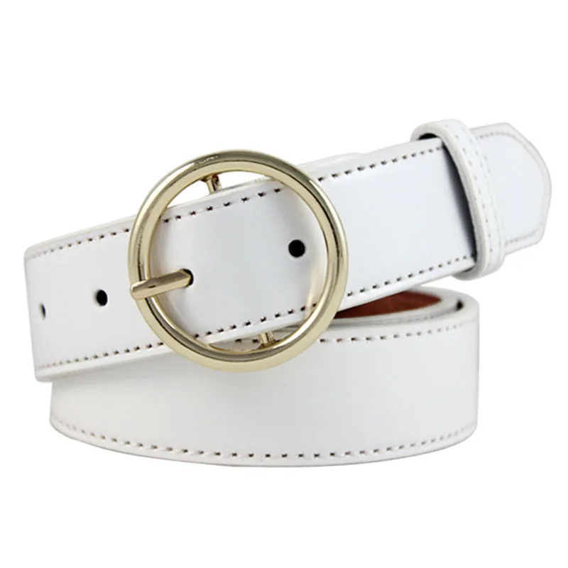 Panic Buying Newest Women Leather Belt  Female Round Buckle Hot Leisure Jeans Wild Metal Buckle White Women Ladies Strap Belt