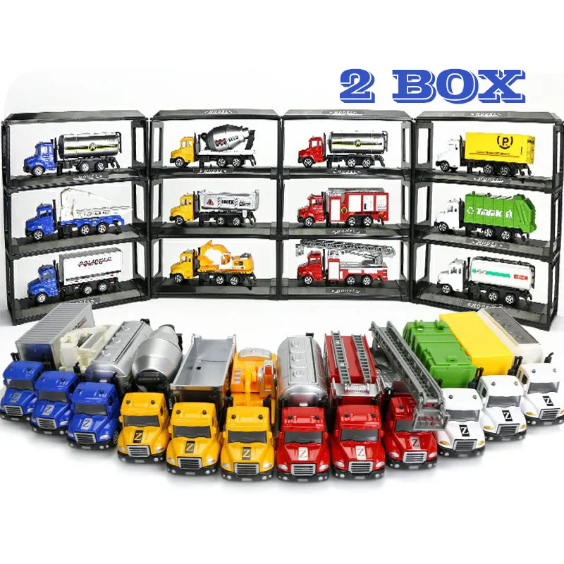 

2 BOX 1:64 Mini Toys Cars Model Alloy Plastic Diecasts Engineering Car Model Display Stand Gift for Kids (L:W:H)17:4:8Cm Random