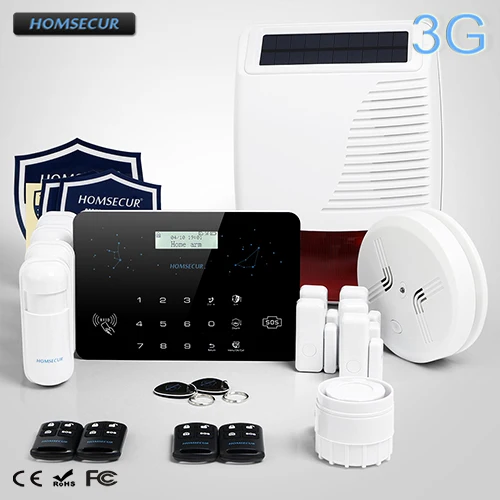 

HOMSECUR Wireless&Wired LCD 3G/GSM/PSTN RFID Burglar Intruder Alarm System+Smoke Sensor LC03-3G