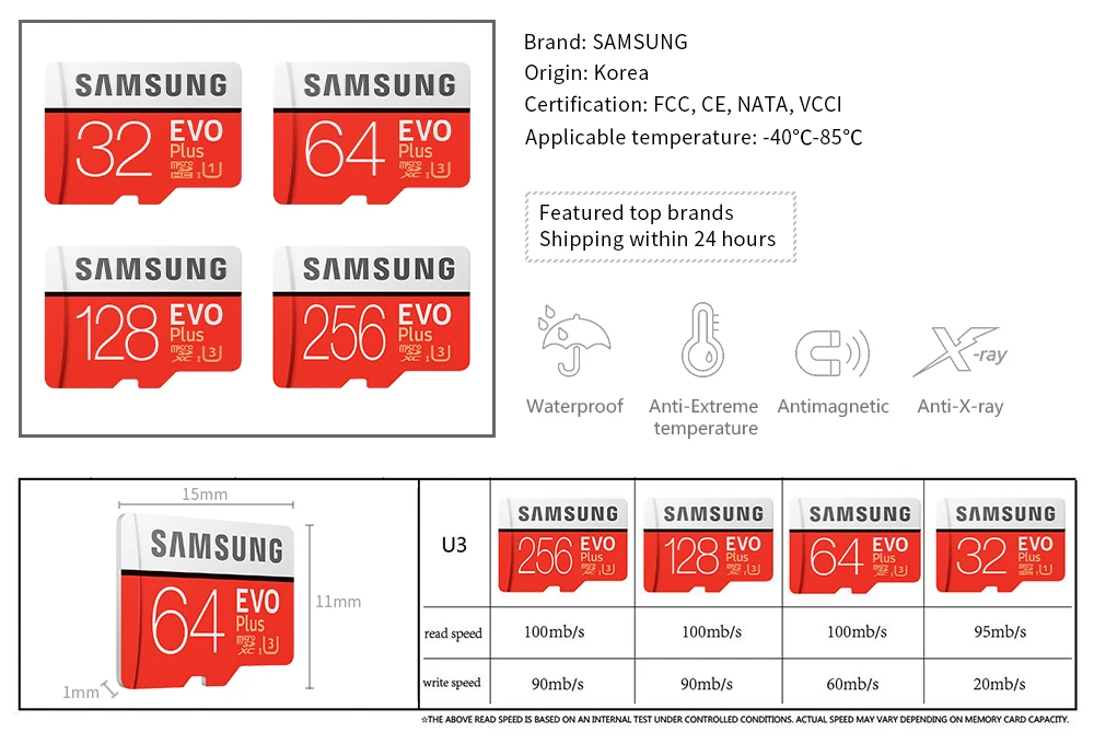 SAMSUNG карта памяти Micro SD карта, 32 ГБ, 64 ГБ 128 ГБ 265 ГБ памяти Micro SD высокое Скорость 100 МБ/с. U3 4K 128 ГБ 265 ГБ SDXC карты Microsd