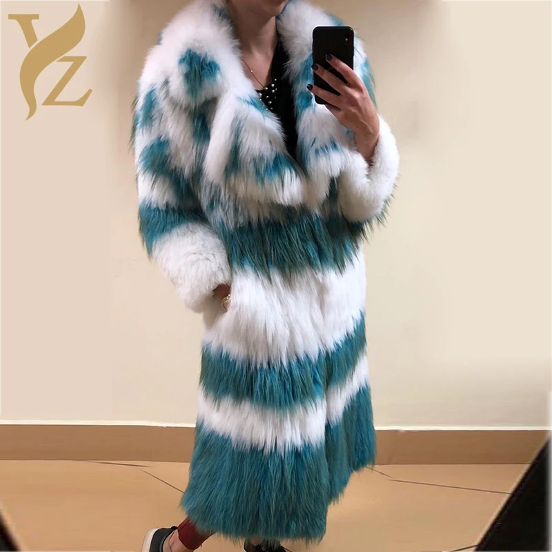 Knitted Raccoon Dog Fur Coats For Women Nature Real Fur Coat Colorful