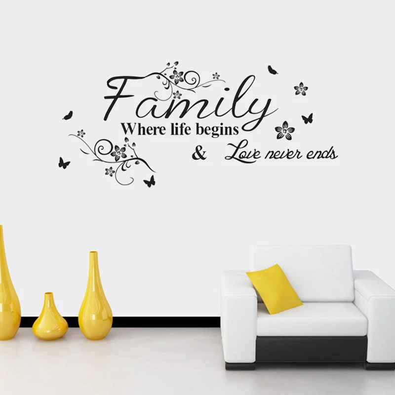 Съемные настенные наклейки Love Family где начинается жизнь любовь никогда не
