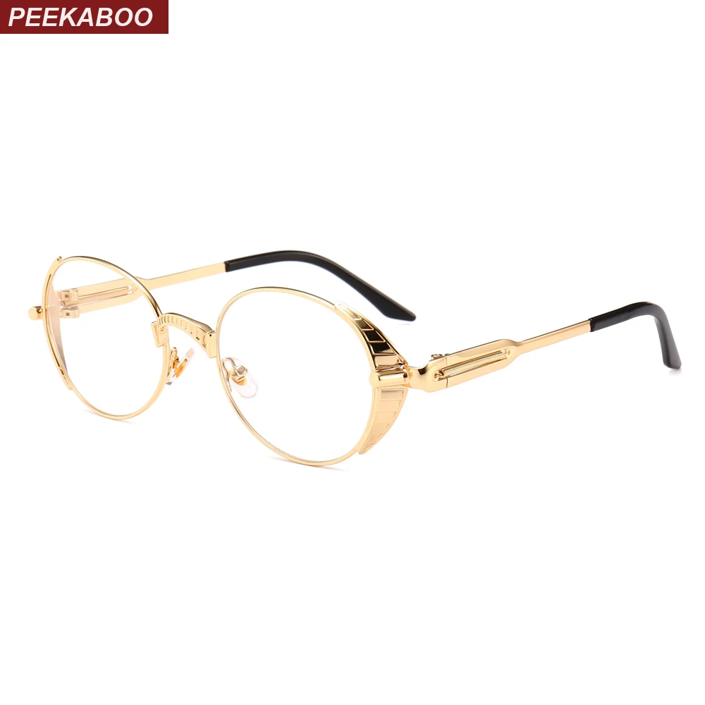 Peekaboo nerd овальные очки в стиле стимпанк, высококачественная металлическая Золотая оправа, прозрачные линзы, оправы для очков, Мужские Круглые Женские Унисекс