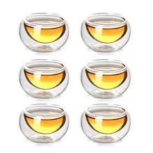 50CC Double Wall Glass Tea Cup Mug Handmade Chinese Kung Fu Drinkware Black Heat Insulation Copa Friend Gift
